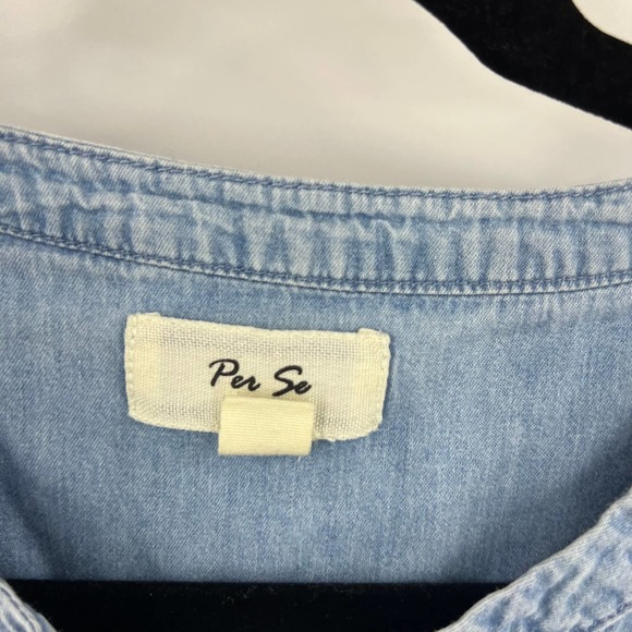 Per Se Chambray Tunic Blouse Button Front Scoop Neck Long Sleeve Women's XL - Picture 6 of 9